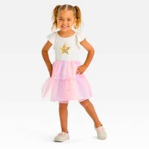 Toddler Girls' Star Short Sleeve Dress - Cat & Jack Cream